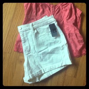 White high rise midi shorts